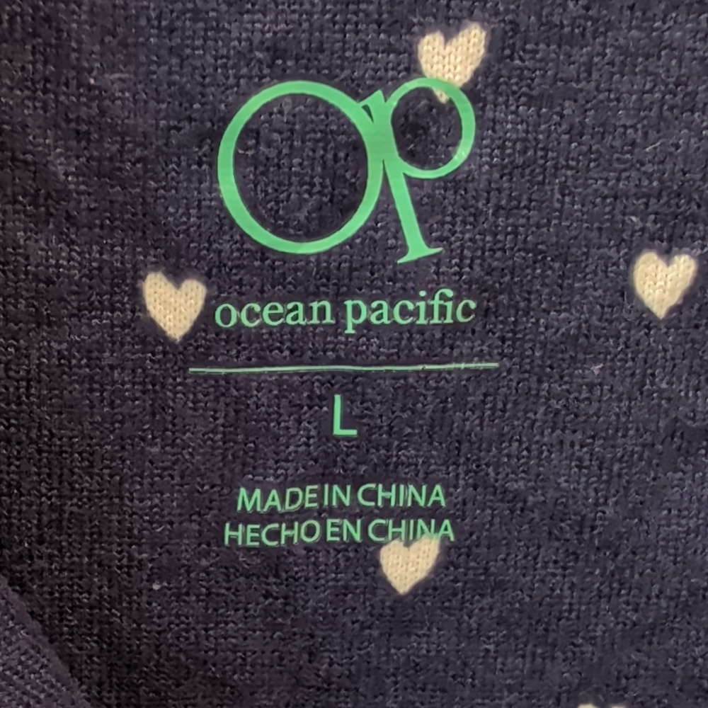 OP, Ocean Pacific, Blue Heart Print Pajama Short Set. Large - Picture 2 of 11